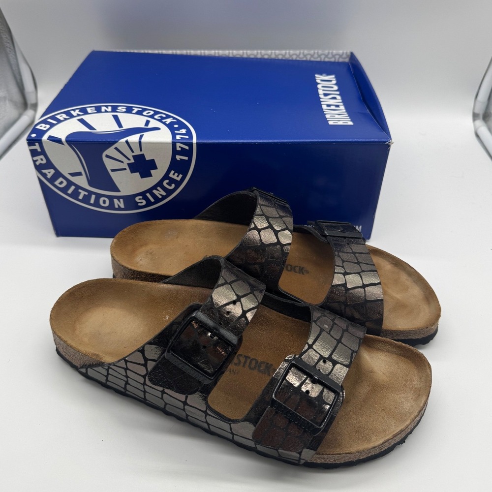 Birkenstock Arizona BS Gator Gleam Black Metallic Sandals 1023921 Womens 10 L8 M